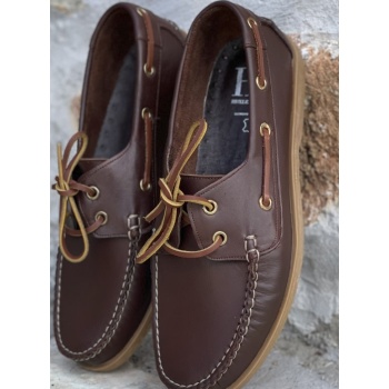 ανδρικά καφέ δερμάτινα boat παπούτσια