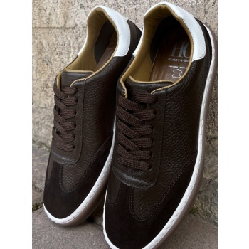 ανδρικά καφέ δερμάτινα sneakers με