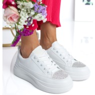  λευκά sneakers με κορδόνια & στρας λεπτομέρεια
