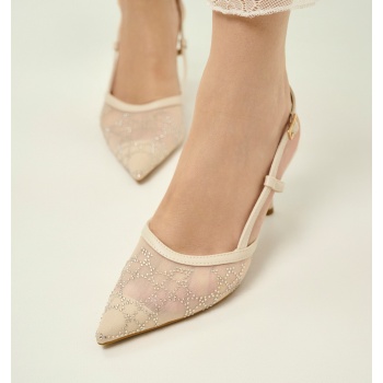 γόβες μυτερές slingback με στρας & mesh σε προσφορά