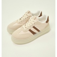 sneakers  suede platform με καφέ λεπτομέρειες