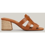  tommy hilfiger block mid heel leather sandal fw0fw08049-gqs brown
