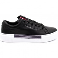  γυναικεία δερμάτινα essential cupsole sneakers μαύρα tommy hilfiger fw0fw06075-bds