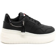  γυναικεία δερμάτινα retro basket sneakers μαύρα tommy jeans en0en02421-bds