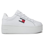  γυναικεία δερμάτινα flatform sneakers λευκά tommy jeans en0en02932-ybs