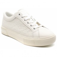  γυναικεία δερμάτινα th monogram sneakers λευκά tommy hilfiger fw0fw06858-ybl