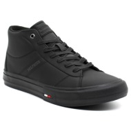  ανδρικά δερμάτινα sneakers μαύρα tommy hilfiger fm0fm05202-bds