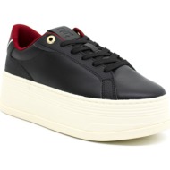  γυναικεία δερμάτινα th monogram platform sneakers μαύρα tommy hilfiger fw0fw08115-bds