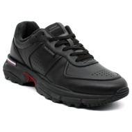  ανδρικά δερμάτινα runner sneakers μαύρα tommy hilfiger fm0fm05277-bds