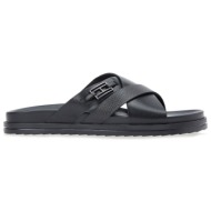  ανδρικές δερμάτινες παντόφλες μαύρες tommy hilfiger fm0fm05753-bds