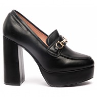  γυναικείο loafers με τακούνι και μεταλλικό τοκά μαύρο