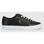 sneakers δερμάτινα  παπούτσια polo ralph lauren longwood χρώμα: μαύρο
