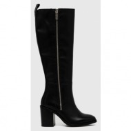  δερμάτινες μπότες tommy hilfiger zip high heel longboot γυναικείες, χρώμα: μαύρο