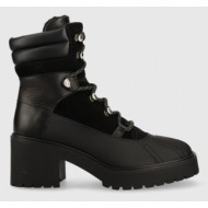  δερμάτινες μπότες tommy hilfiger heel laced outdoor boot γυναικείες, χρώμα: μαύρο