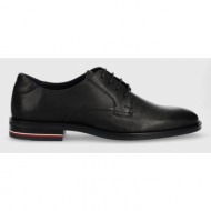  δερμάτινα κλειστά παπούτσια tommy hilfiger signature hilfiger lth shoe χρώμα: μαύρο