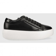  δερμάτινα αθλητικά παπούτσια calvin klein hw0hw01356 bubble cupsole lace up χρώμα: μαύρο