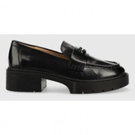  δερμάτινα μοκασίνια coach leah loafer χρώμα: μαύρο