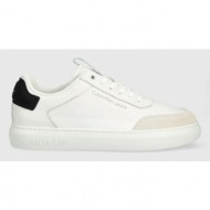  δερμάτινα αθλητικά παπούτσια calvin klein jeans casual cupsole high/low freq χρώμα: άσπρο