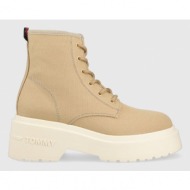  πάνινα παπούτσια tommy jeans lace up festiv boots χρώμα: μπεζ, en0en02133