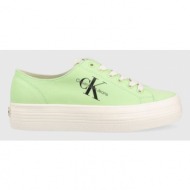  πάνινα παπούτσια calvin klein jeans vulc flatform essential mono χρώμα: πράσινο, yw0yw01030