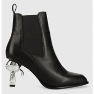  δερμάτινες μπότες τσέλσι karl lagerfeld ikon heel γυναικείες, χρώμα: μαύρο, kl39060