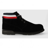  σουέτ παπούτσια tommy hilfiger core hilfiger suede boot χρώμα: μαύρο, fm0fm04800
