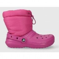  παιδικές μπότες χιονιού crocs classic lined neo puff χρώμα: ροζ