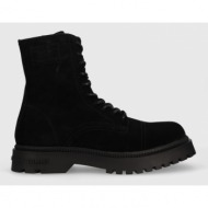  μπότες πεζοπορίας από σουέτ tommy jeans tjm casual boot suede χρώμα: μαύρο, em0em01336