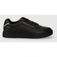  δερμάτινα αθλητικά παπούτσια tommy hilfiger th elevated classic sneaker χρώμα: μαύρο, fw0fw07567