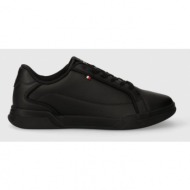  δερμάτινα αθλητικά παπούτσια tommy hilfiger lo cup lth χρώμα: μαύρο, fm0fm04827