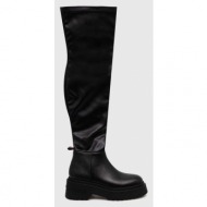  μπότες tommy jeans tjw over the knee boots χρώμα: μαύρο, en0en02254