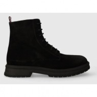  σουέτ παπούτσια tommy hilfiger hilfiger core suede boot χρώμα: μαύρο, fm0fm04674