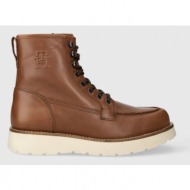  δερμάτινα παπούτσια tommy hilfiger th american warm leather boot χρώμα: καφέ, fm0fm04668