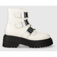  δερμάτινες μπότες tommy jeans tjw chunky boot hardware γυναικείες, χρώμα: άσπρο, en0en02443