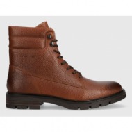  δερμάτινα παπούτσια tommy hilfiger warm padded hilfiger lth boot χρώμα: καφέ, fm0fm04802