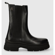  δερμάτινες μπότες τσέλσι tommy hilfiger essential leather chelsea boot γυναικείες, χρώμα: μαύρο, fw0