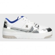  δερμάτινα αθλητικά παπούτσια tommy hilfiger th lo basket silver χρώμα: άσπρο, fw0fw07570