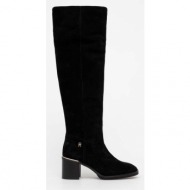  μπότες σούετ tommy hilfiger feminine suede overknee boot γυναικείες, χρώμα: μαύρο, fw0fw07667