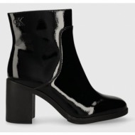  μποτάκια calvin klein jeans mid block heel boot naplak wn χρώμα: μαύρο, yw0yw01258