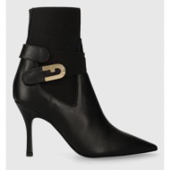  δερμάτινες μπότες furla furla sign γυναικείες, χρώμα: μαύρο, yg63sgn bx2164 o6000