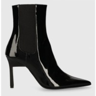  δερμάτινες μπότες τσέλσι calvin klein geo stiletto chelsea boot 90-pat γυναικείες, χρώμα: μαύρο, hw0