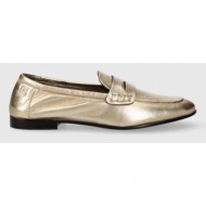  δερμάτινα μοκασίνια tommy hilfiger essential golden loafer χρώμα: χρυσαφί, fw0fw07864