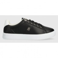  δερμάτινα αθλητικά παπούτσια tommy hilfiger essential elevated court sneaker χρώμα: μαύρο, fw0fw0768