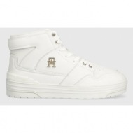  δερμάτινα αθλητικά παπούτσια tommy hilfiger th basket sneaker hi χρώμα: άσπρο, fw0fw07757