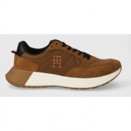  αθλητικά tommy hilfiger classic elevated runner mix χρώμα: καφέ, fm0fm04876