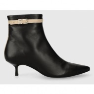  δερμάτινες μπότες tommy hilfiger leather pointed boot γυναικείες, χρώμα: μαύρο, fw0fw07680
