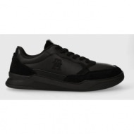  δερμάτινα αθλητικά παπούτσια tommy hilfiger elevated cupsole lth mix χρώμα: μαύρο, fm0fm04929
