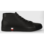  δερμάτινα αθλητικά παπούτσια tommy hilfiger hi vulc leather detail χρώμα: μαύρο, fm0fm05045