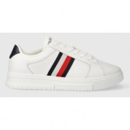  δερμάτινα αθλητικά παπούτσια tommy hilfiger supercup lth stripes ess χρώμα: άσπρο, fm0fm04895