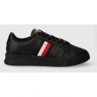  δερμάτινα αθλητικά παπούτσια tommy hilfiger supercup lth stripes ess χρώμα: μαύρο, fm0fm04895